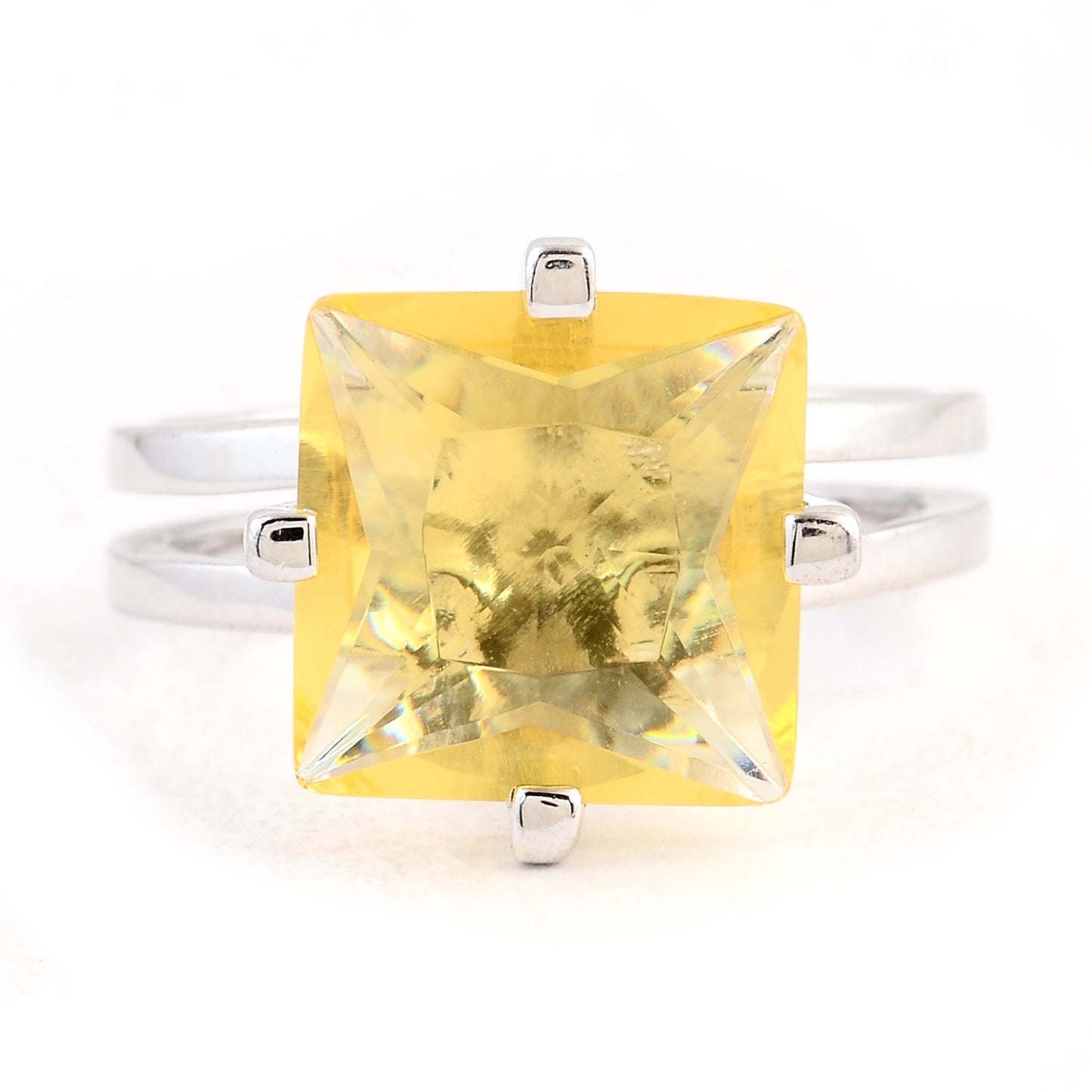 6.51 Ct Created Citrine 925 Sterling Silver Ring