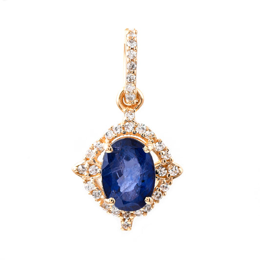 1.16 Ct Oval Mixed Cut Natural Sapphire 14K Gold Pendant