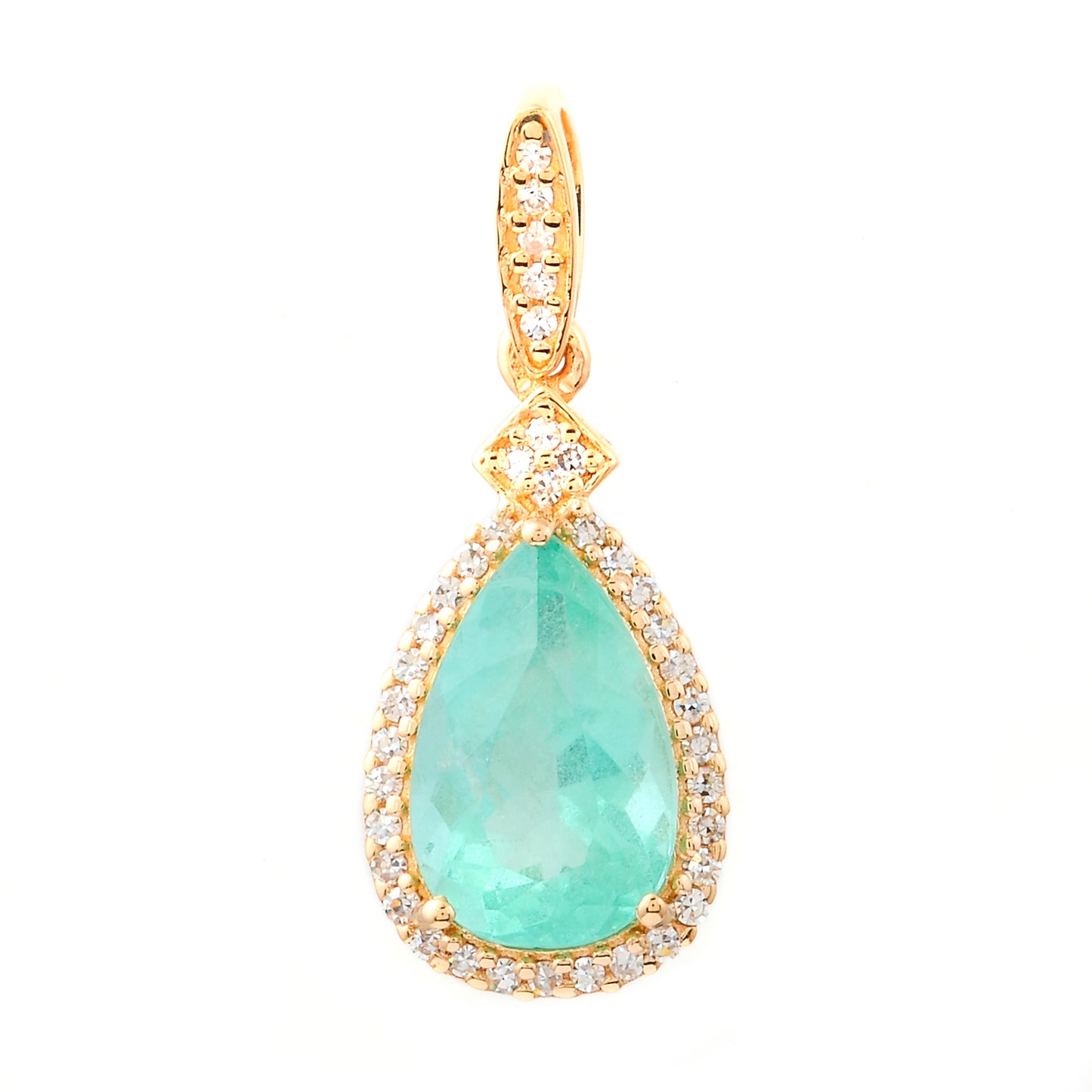 1.67 Ct Pear Mixed Cut Natural Emerald 14K Gold Pendant