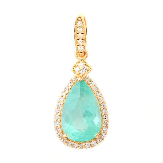 1.67 Ct Pear Mixed Cut Natural Emerald 14K Gold Pendant