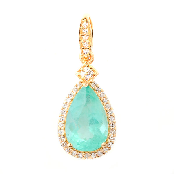 1.67 Ct Pear Mixed Cut Natural Emerald 14K Gold Pendant