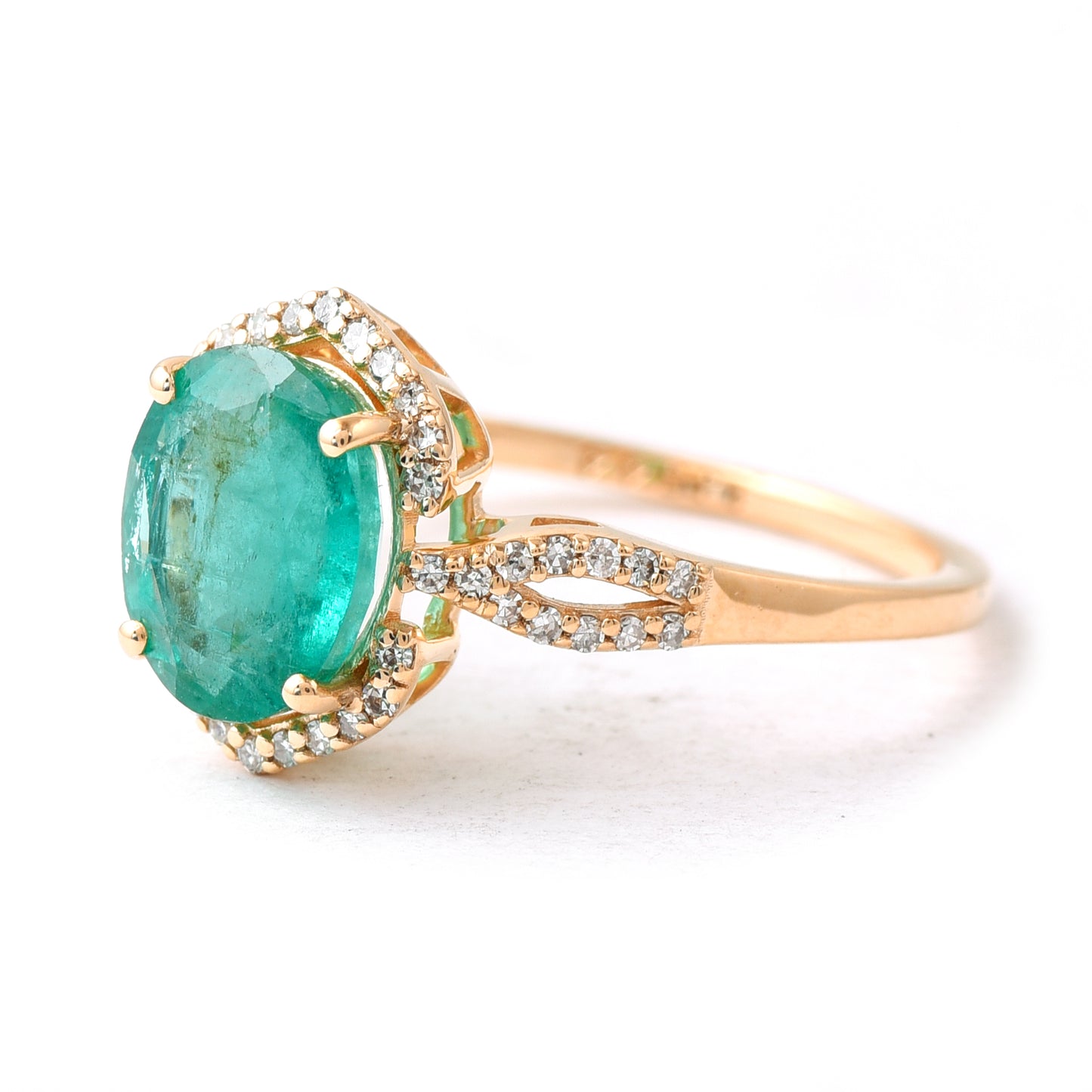 1.89 Ct Oval Mixed Cut Natural Emerald 14K Gold Ring