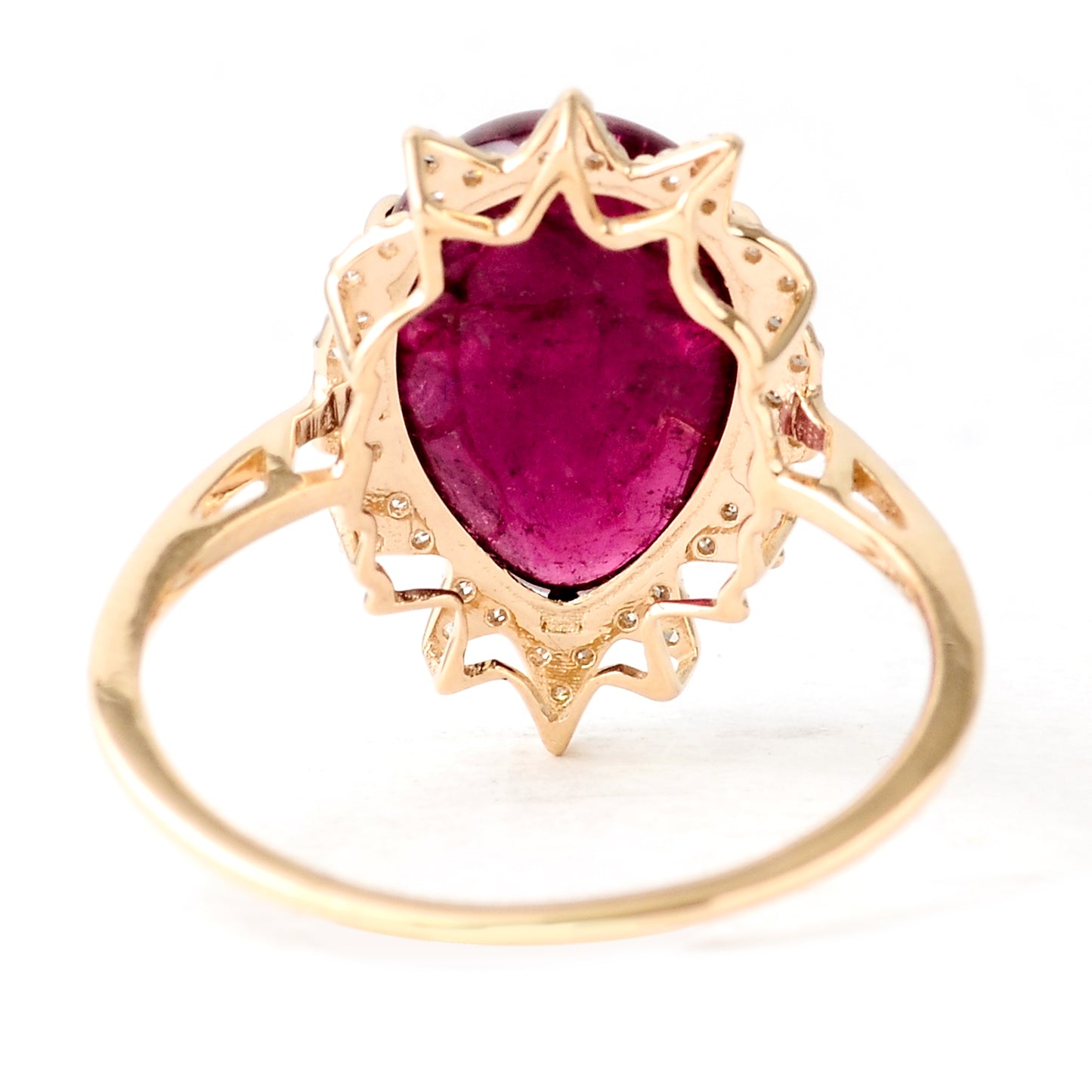 4.91 Ct Pear Cabochon Natural Tourmaline 14K Gold Ring