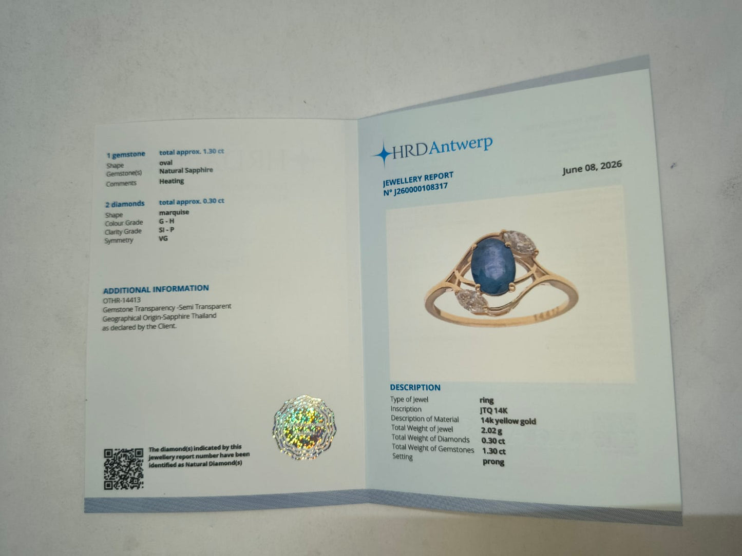 1.60 Ct Oval Mixed Cut Natural Sapphire 14K Gold Ring