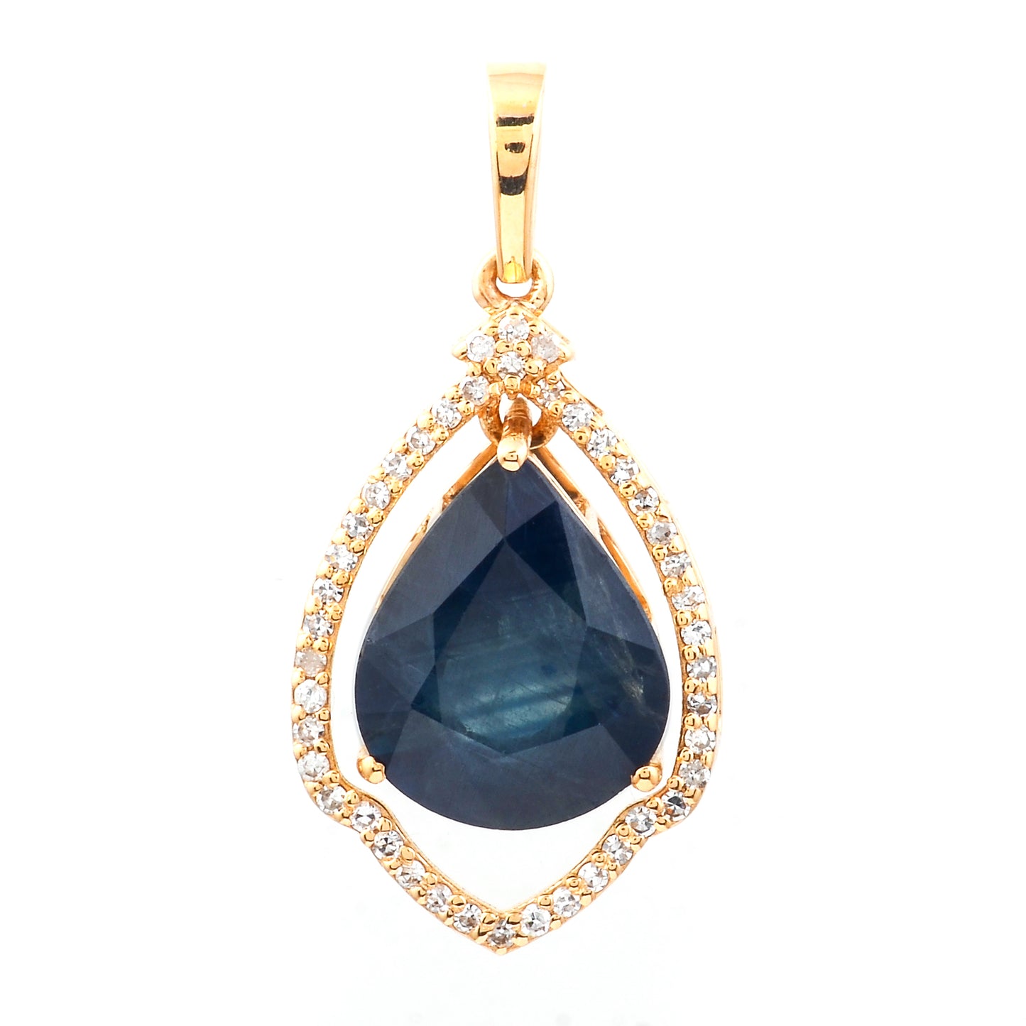 3.77 Ct Pear Mixed Cut Natural Sapphire 14K Gold Pendant