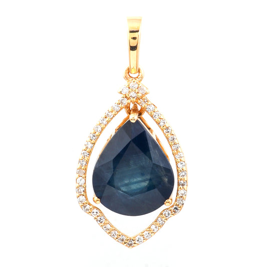 3.77 Ct Pear Mixed Cut Natural Sapphire 14K Gold Pendant