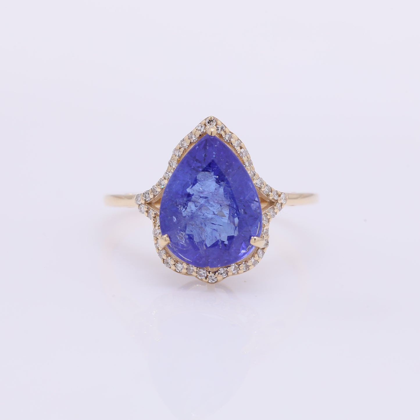 4.65 Ct Pear Mixed Cut Natural Tanzanite 14K Gold Ring