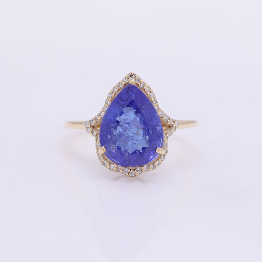 4.65 Ct Pear Mixed Cut Natural Tanzanite 14K Gold Ring