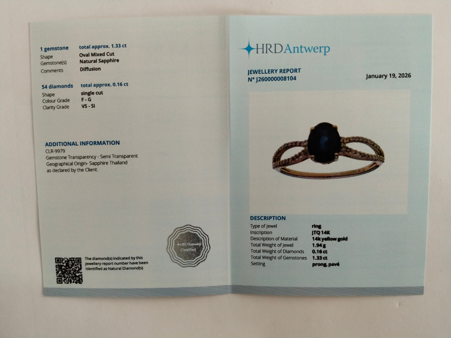 1.49 Ct Oval Mixed Cut Natural Sapphire 14K Gold Ring