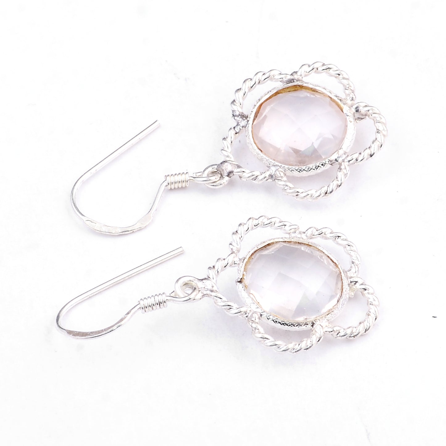 7.75 Ct Rose Quartz 925 Sterling Silver Earrings