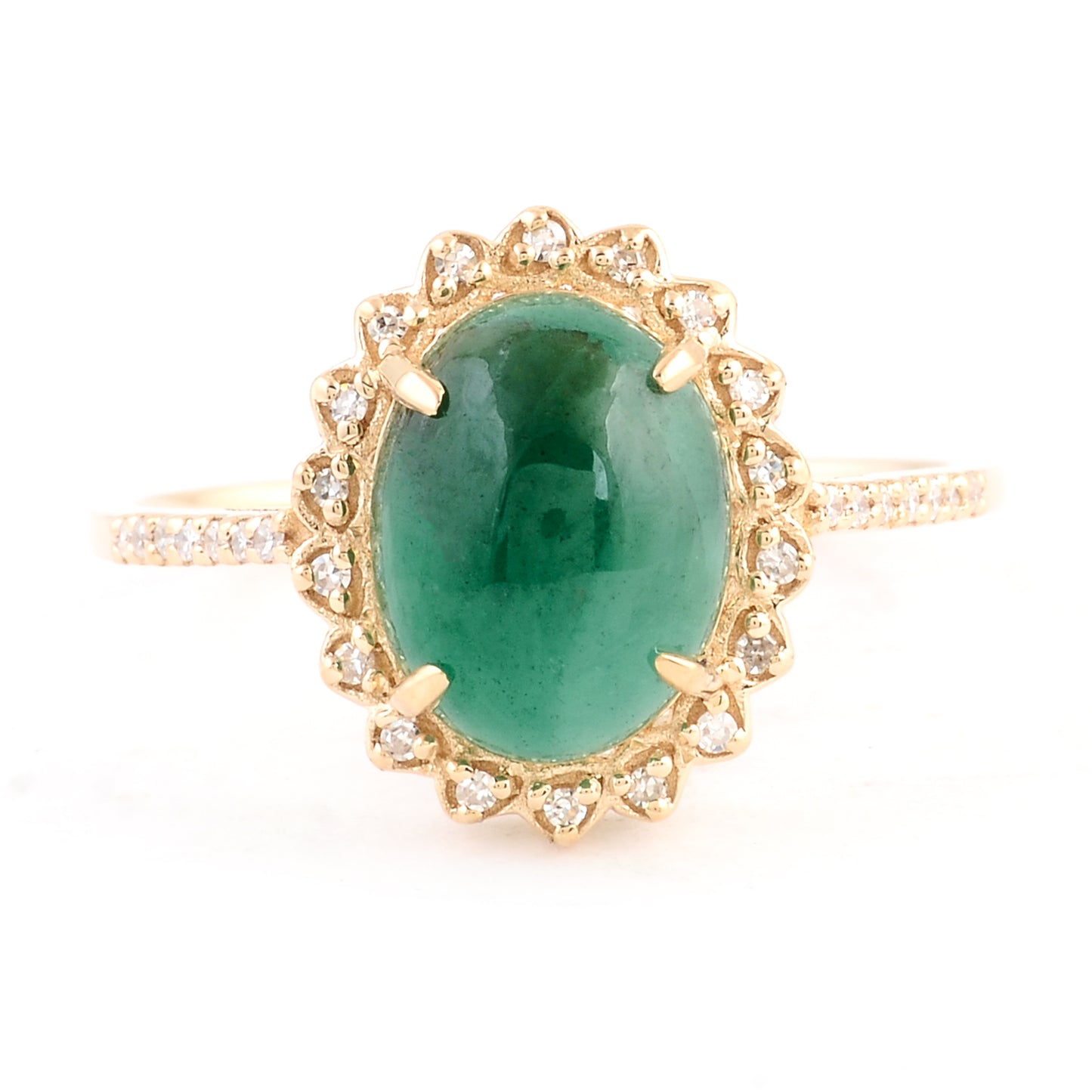 2.48 Ct Oval Cabochon Natural Beryl Emerald 14K Gold Ring