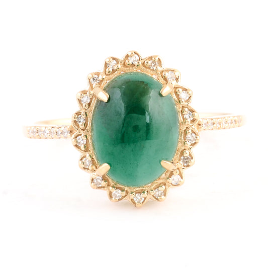 2.48 Ct Oval Cabochon Natural Beryl Emerald 14K Gold Ring
