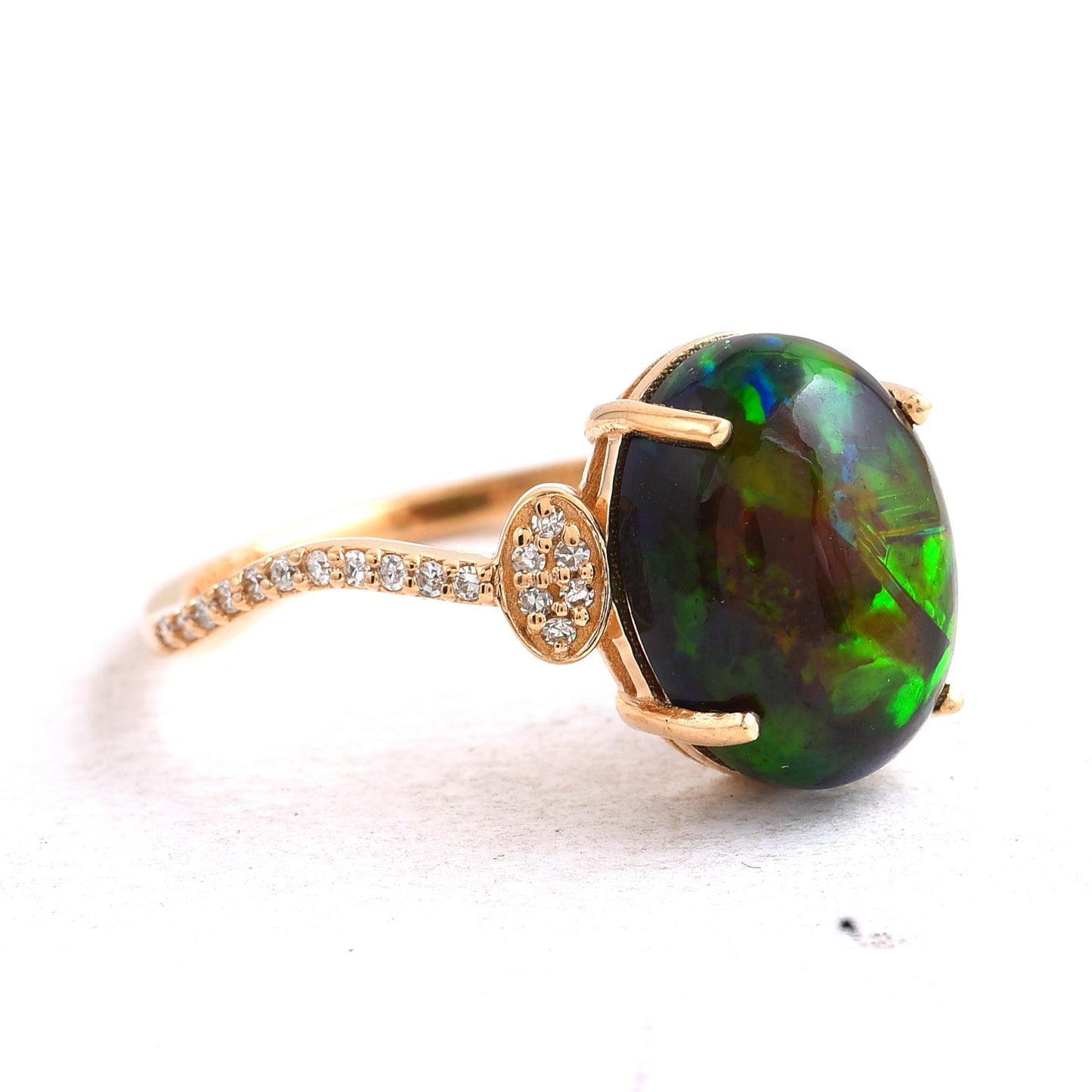 3.22 Ct Oval Cabochon Cut Natural Black Opal 14K Gold Ring