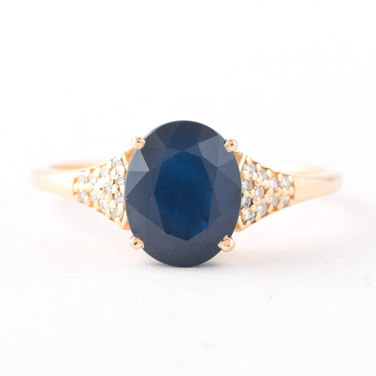 2.49 Ct Oval Mixed Cut Natural Sapphire 14K Gold Ring