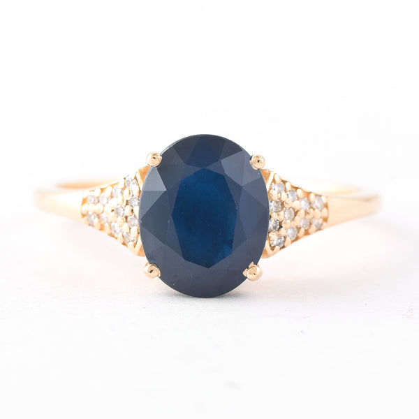 2.49 Ct Oval Mixed Cut Natural Sapphire 14K Gold Ring