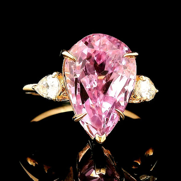 6.45 Ct Pear Kunzite 14K Gold Ring