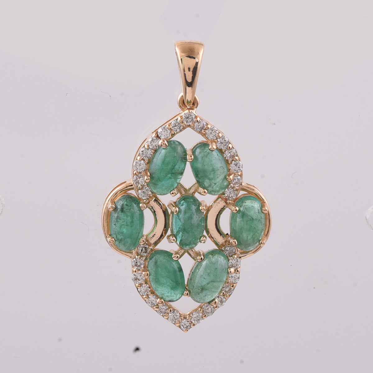 1.84 Ct Oval Cabochon Cut Natural Emerald 14K Gold Pendant