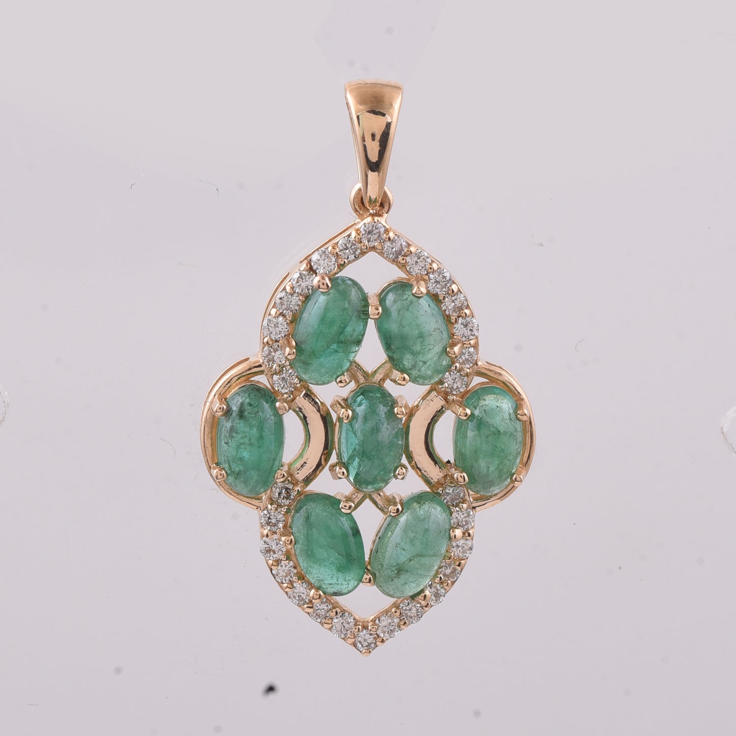 1.84 Ct Oval Cabochon Cut Natural Emerald 14K Gold Pendant