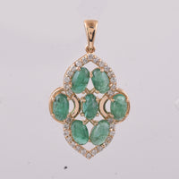 1.84 Ct Oval Cabochon Cut Natural Emerald 14K Gold Pendant