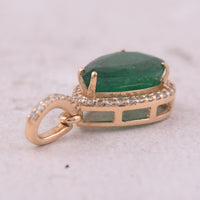 2.04 Ct Pear Mixed Cut Natural Emerald 14K Gold Pendant