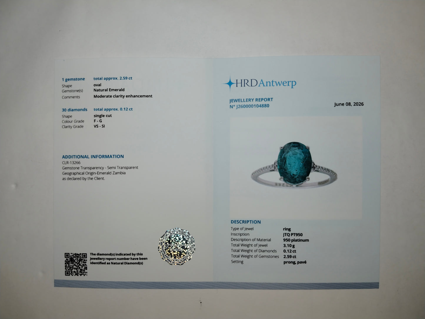 2.71 Ct Oval Mixed Cut Natural Emerald 950 Platinum Ring
