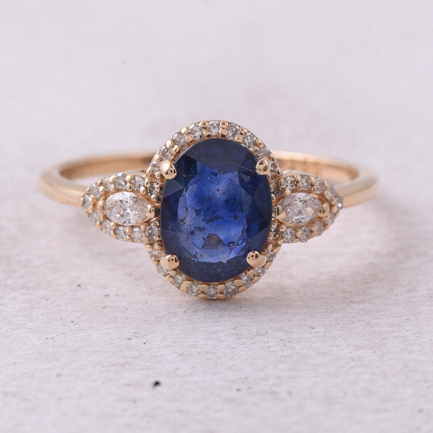 1.71 Ct Oval Mixed Cut Natural Sapphire 14K Gold Ring