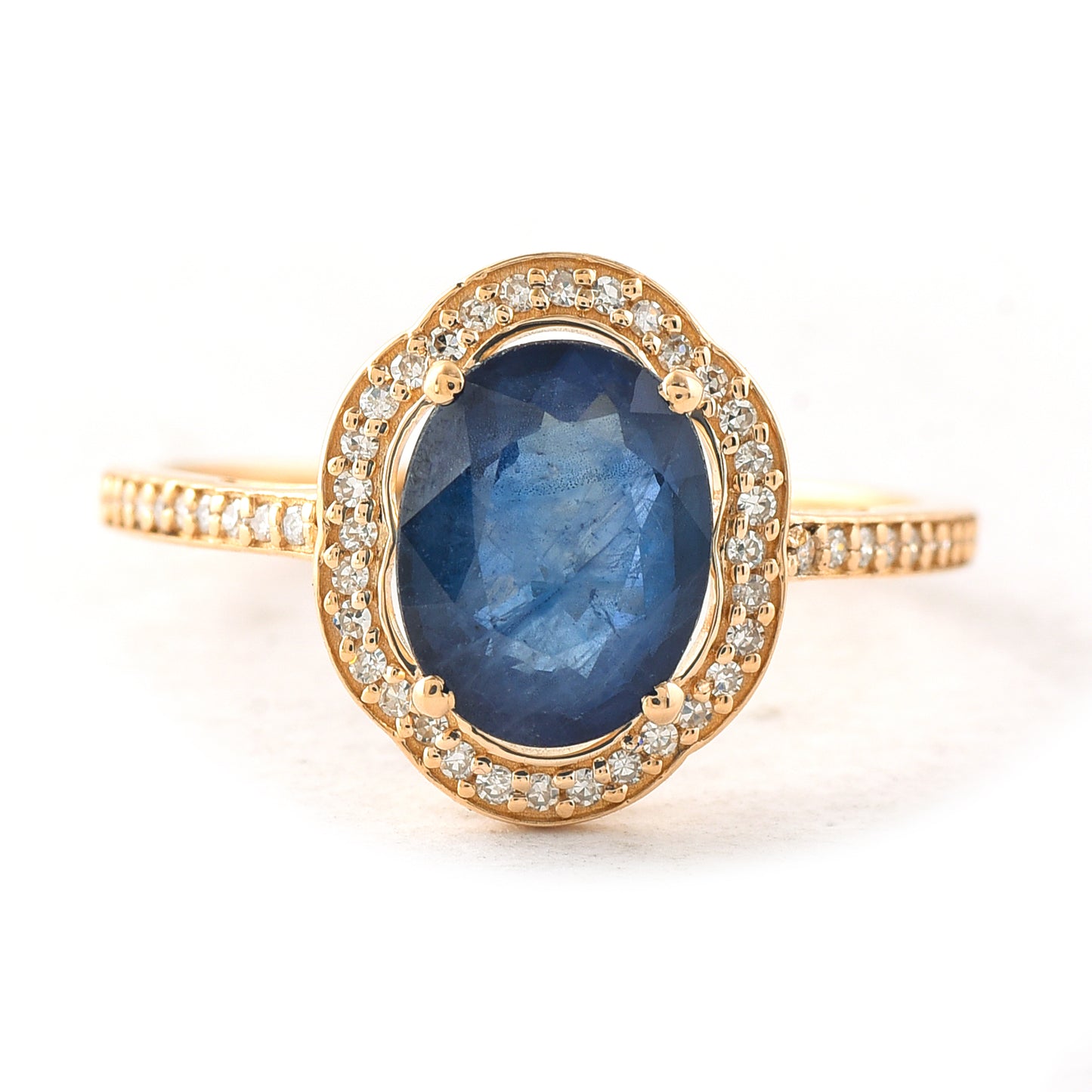 2.63 Ct Oval Mixed Cut Natural Sapphire 14K Gold Ring