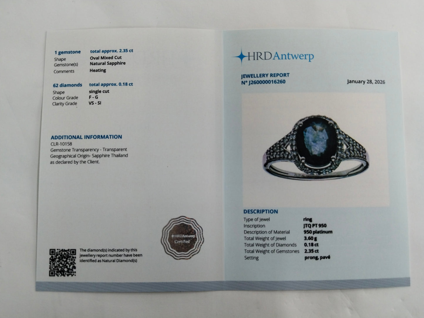 2.53 Ct Oval Mixed Cut Natural Sapphire 950 Platinum Ring