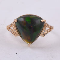 3.40 Ct Triangle Cabochon Natural Black Opal 14K Gold Ring