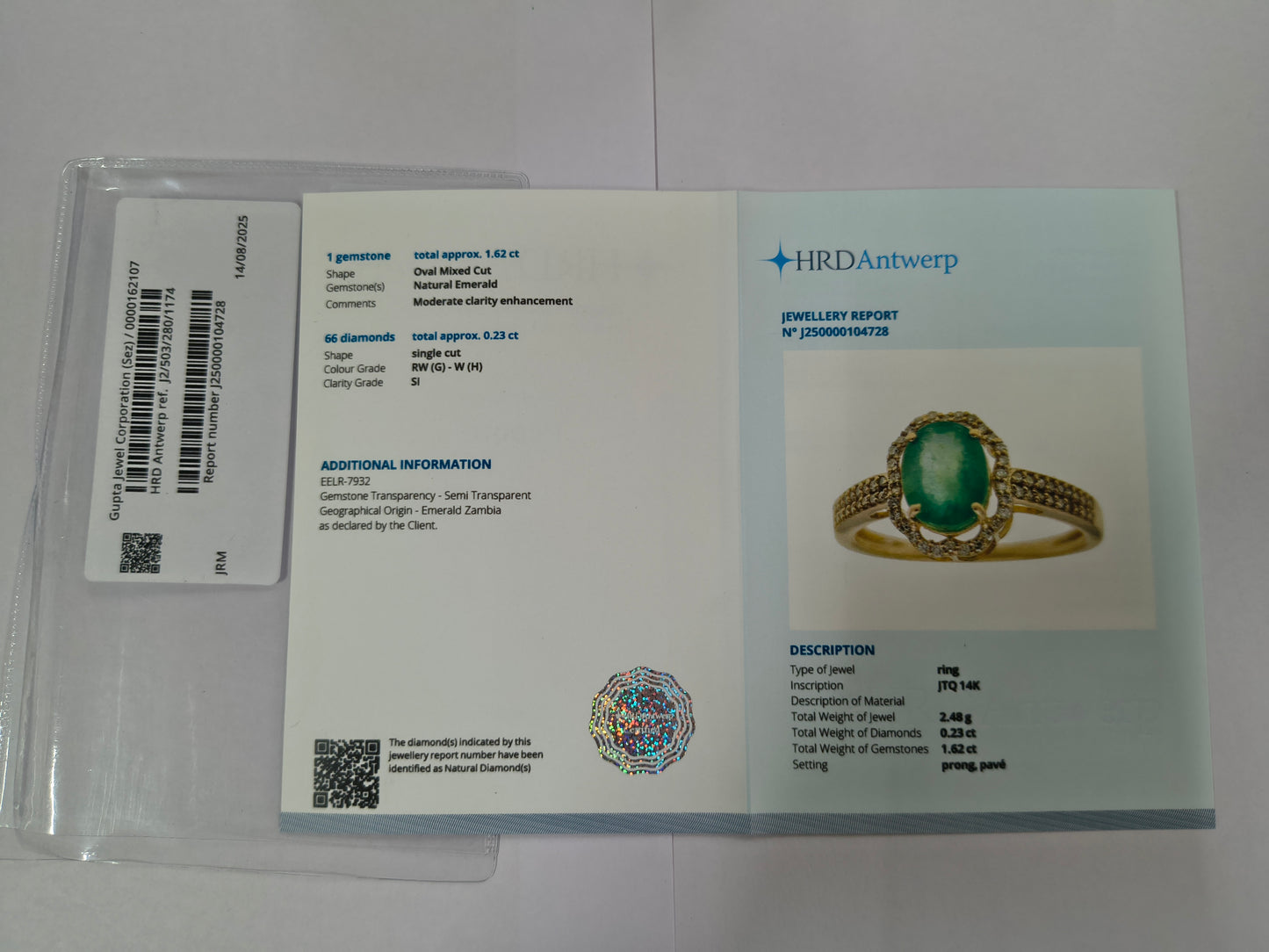 1.85 Ct Oval Mixed Cut Natural Emerald 14K Gold Ring