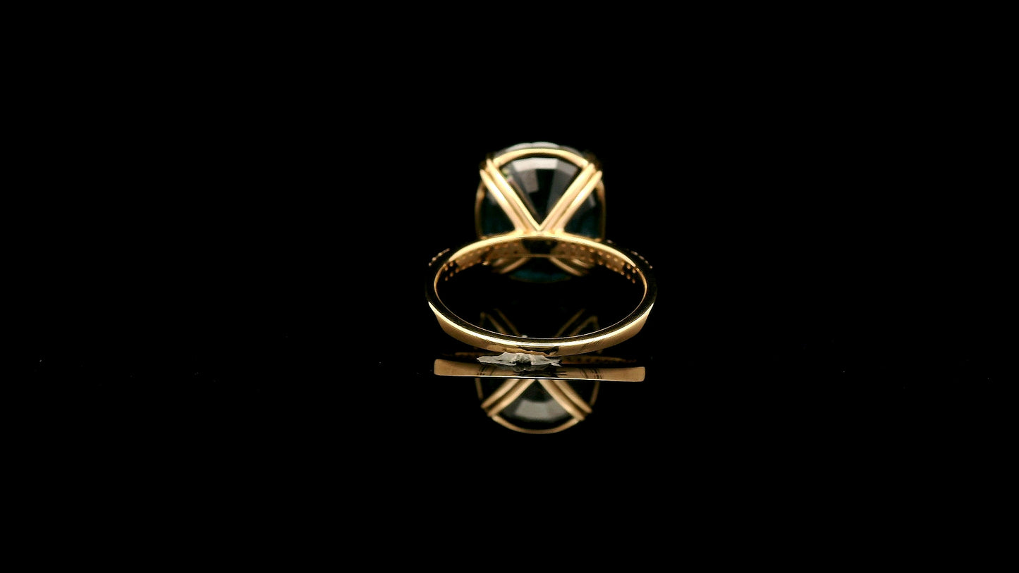 12.15 Ct Cushion Natural Sapphire 14K Gold Ring