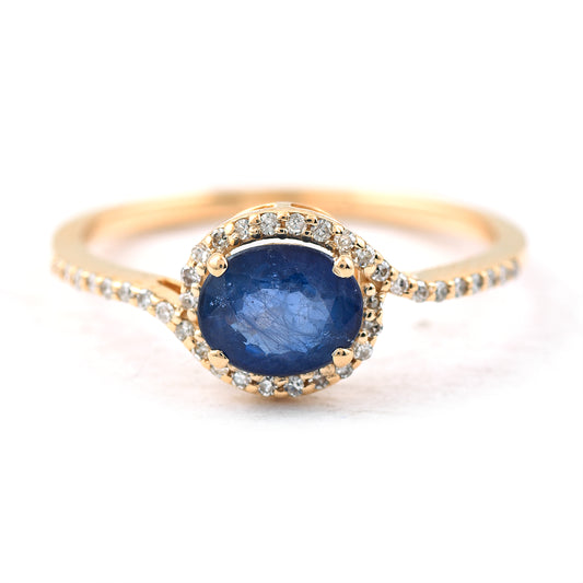 1.14 Ct Oval Mixed Cut Natural Sapphire 14K Gold Ring