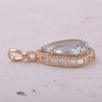4.33 Ct Pear Mixed Cut Natural Aquamarine 14K Gold Pendant