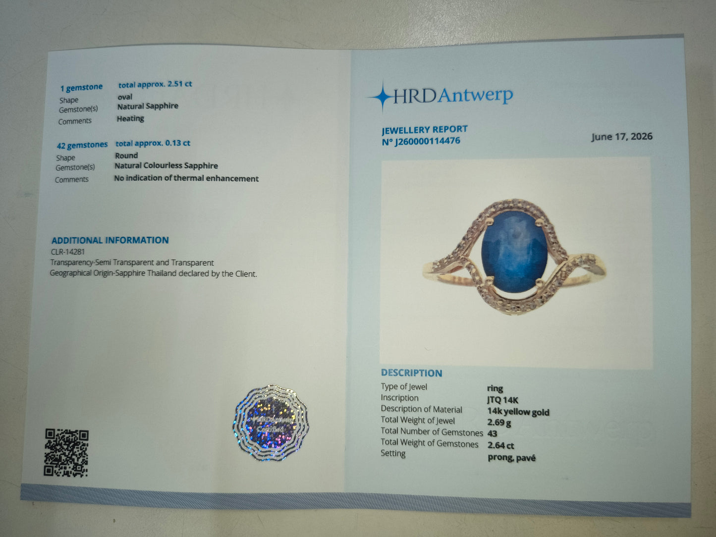 2.64 Ct Oval Natural Sapphire 14K Gold Ring