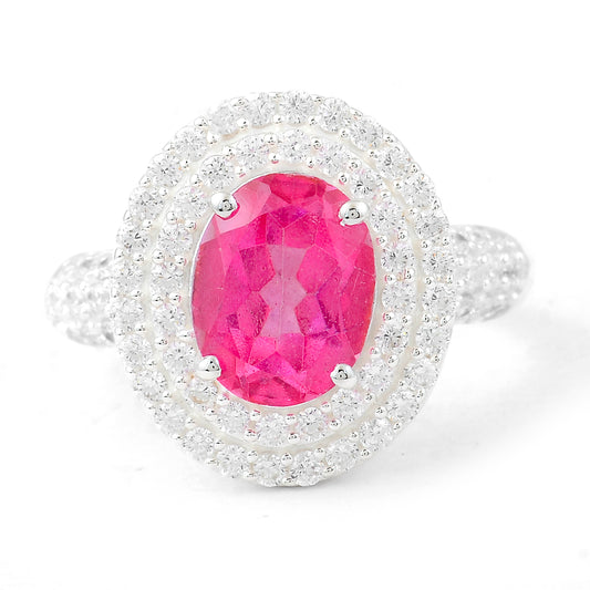 4.82 Ct Oval Pink Topaz, Cubic Zirconia 925 Sterling Silver Ring