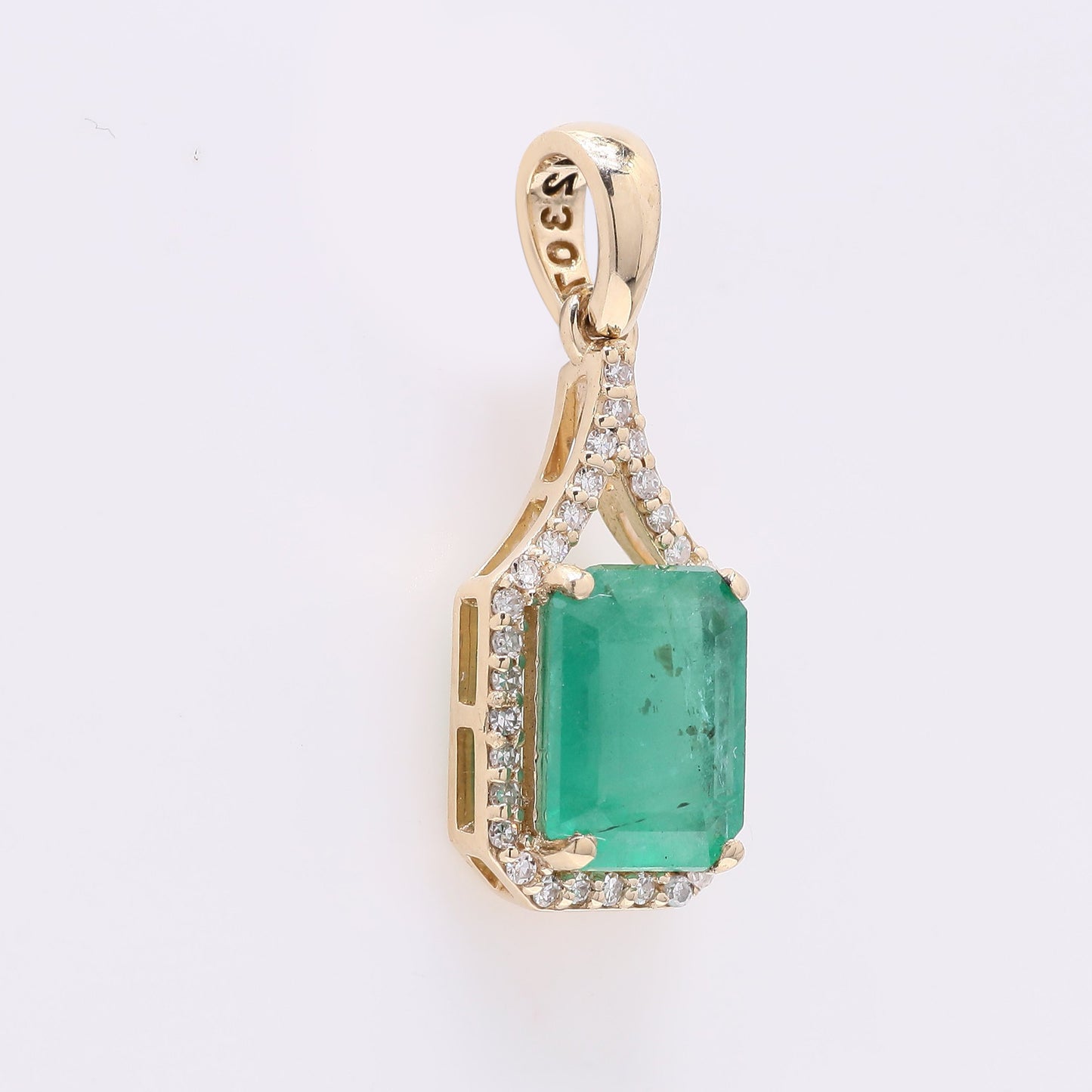 1.57 Ct Octagon Step Cut Natural Emerald 14K Gold Pendant