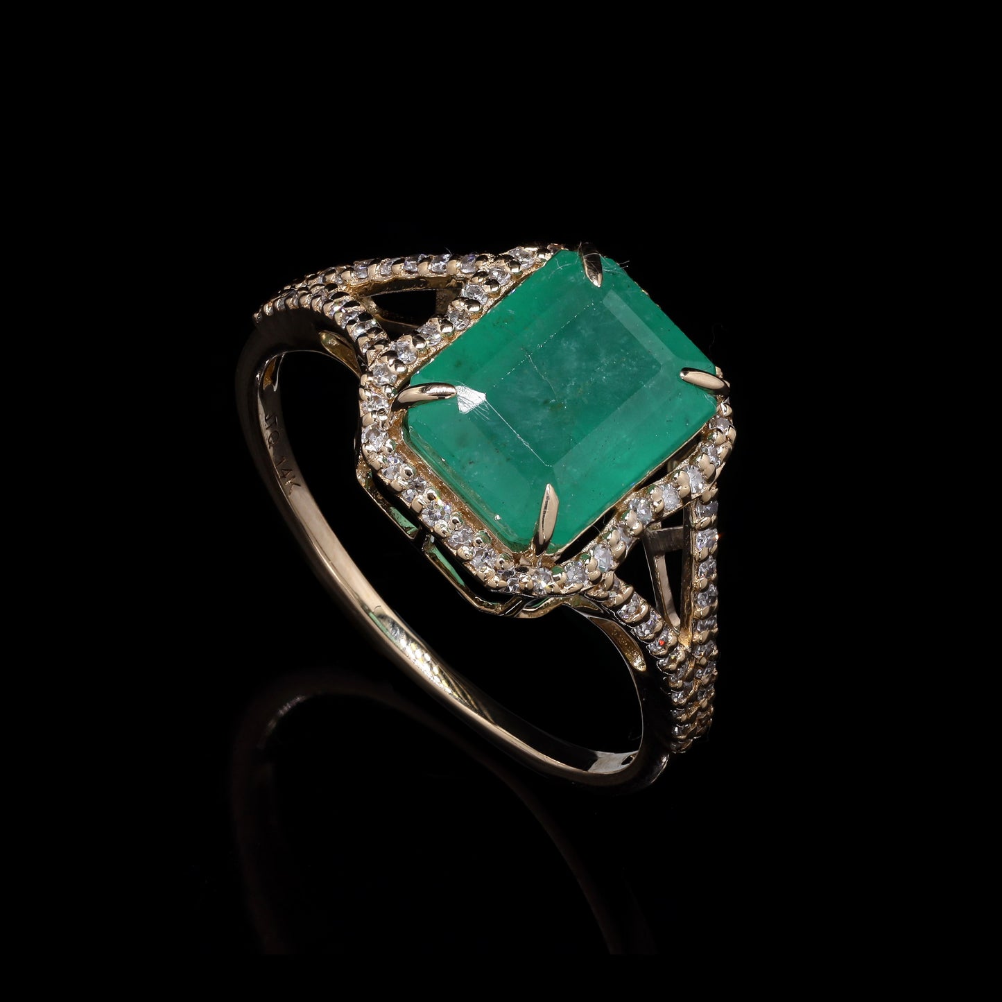 3.07 Ct Octagon Step Cut Natural Emerald 14K Gold Ring