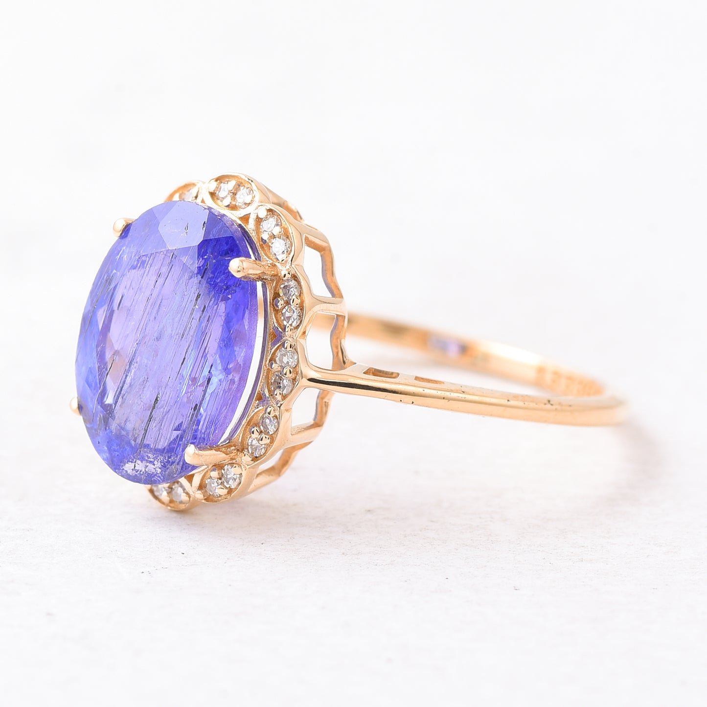 3.96 Ct Oval Mixed Cut Natural Tanzanite 14K Gold Ring