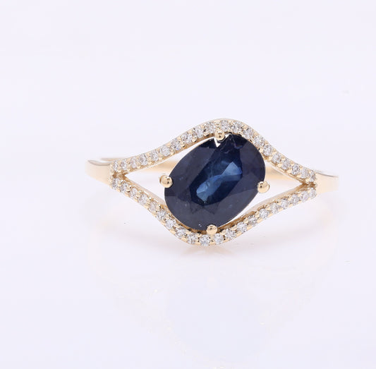 1.93 Ct Oval Mixed Cut Natural Sapphire 14K Gold Ring