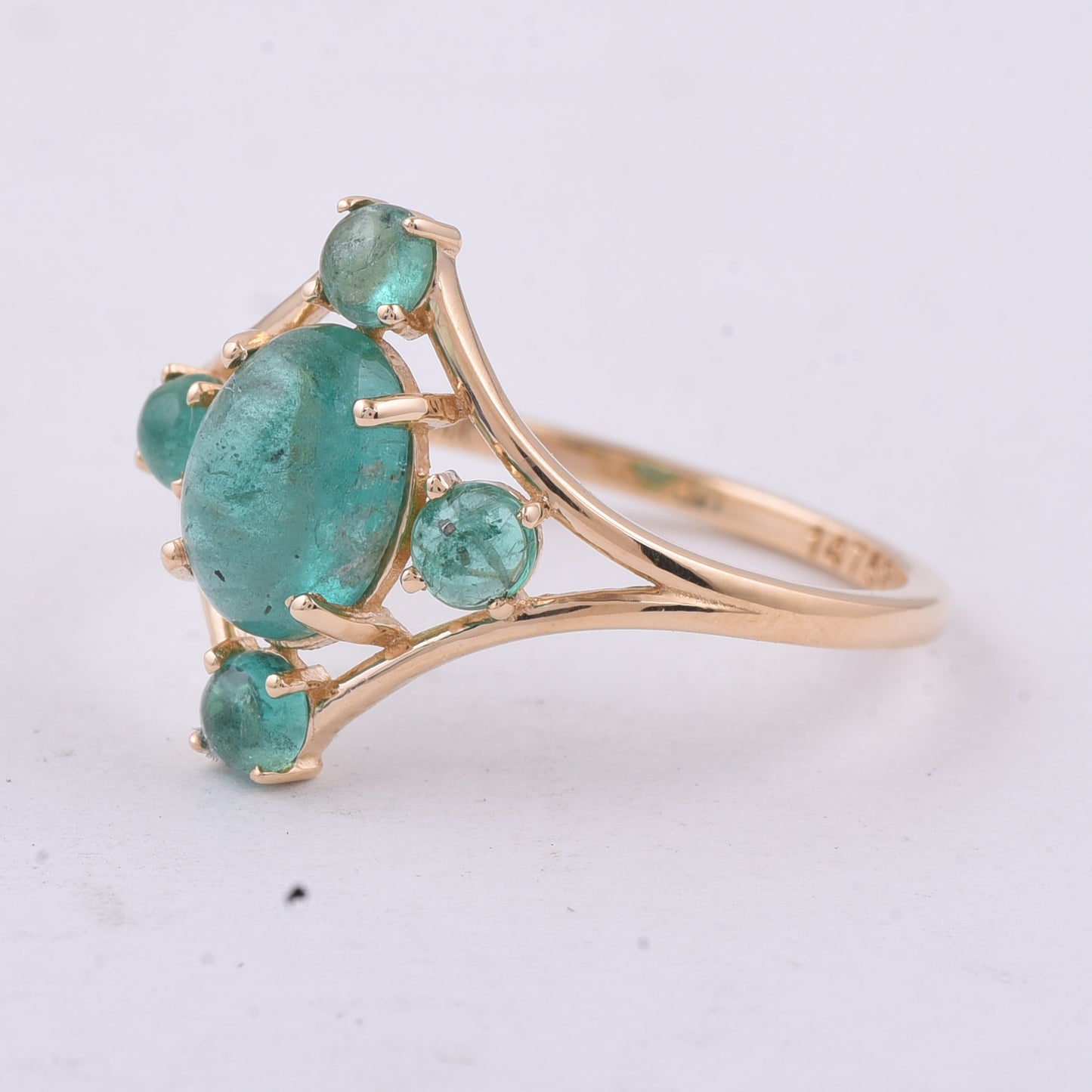 2.00 Ct Oval Cabochon Cut, Round Cabochon Cut Natural Emerald 14K Gold Ring