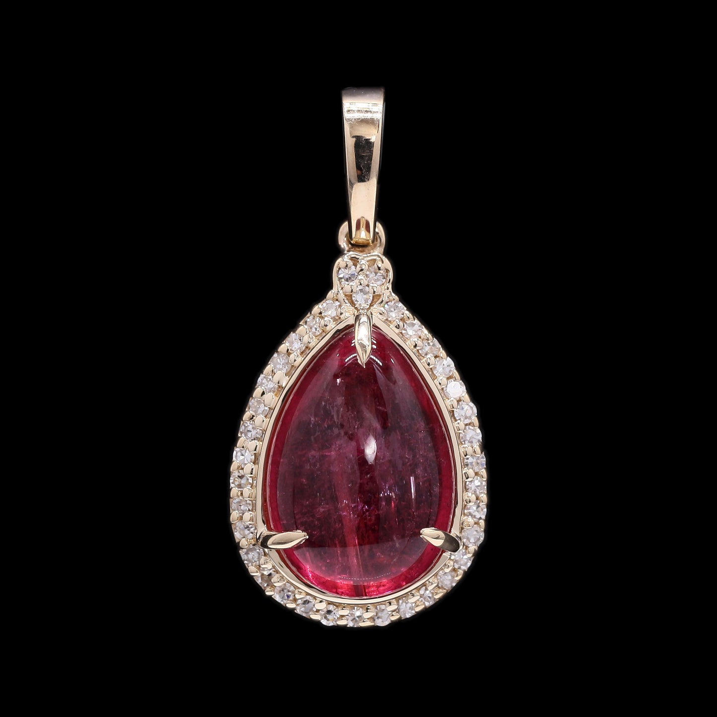 3.91 Ct Pear Cabochon Natural Tourmaline 14K Gold Pendant