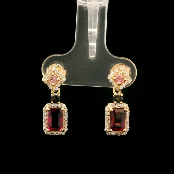 1.86 Ct Octagon Rubellite 14K Gold Earrings