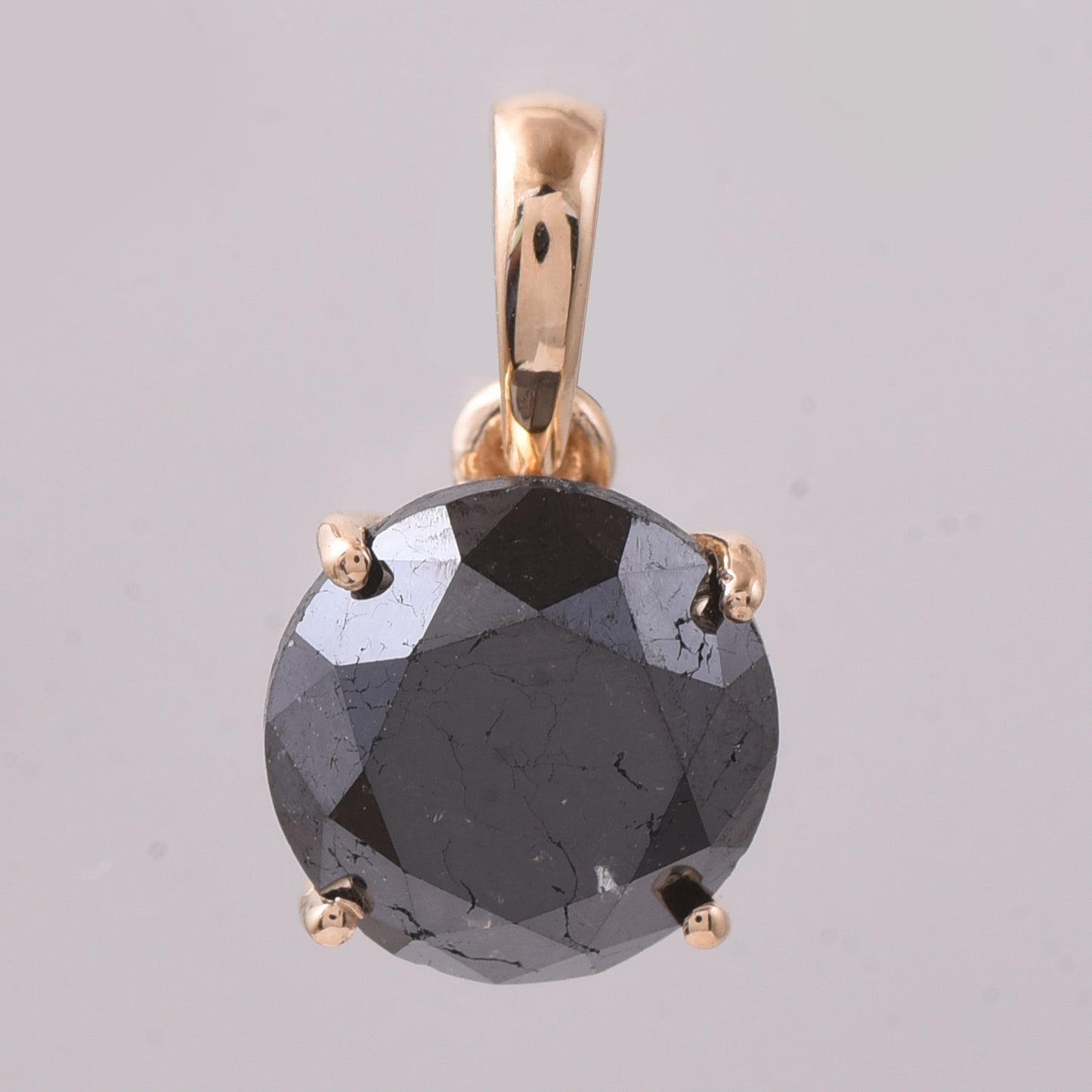 2.47 Ct Round Black Diamond 14K Gold Pendant
