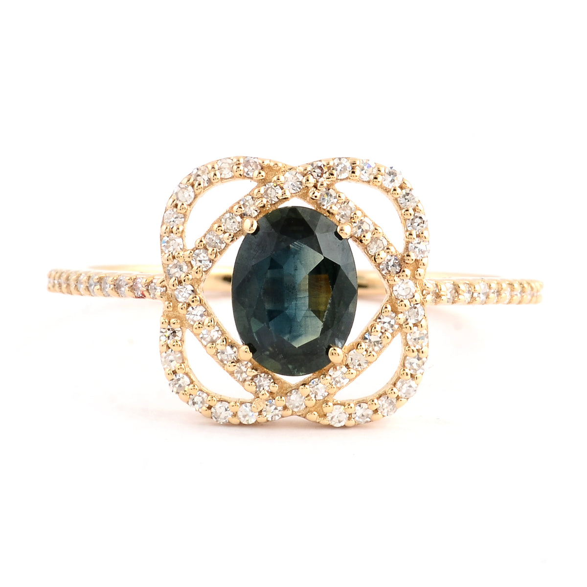 1.07 Ct Oval Mixed Cut Natural Corunum Green Sapphire 14K Gold Ring