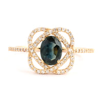 1.07 Ct Oval Mixed Cut Natural Corunum Green Sapphire 14K Gold Ring