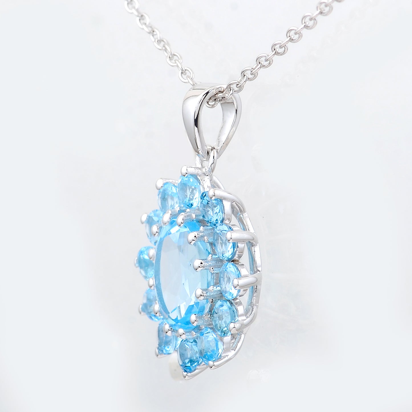 3.68 Ct Oval Sky Blue Topaz, Swiss Blue Topaz 925 Sterling Silver Pendant