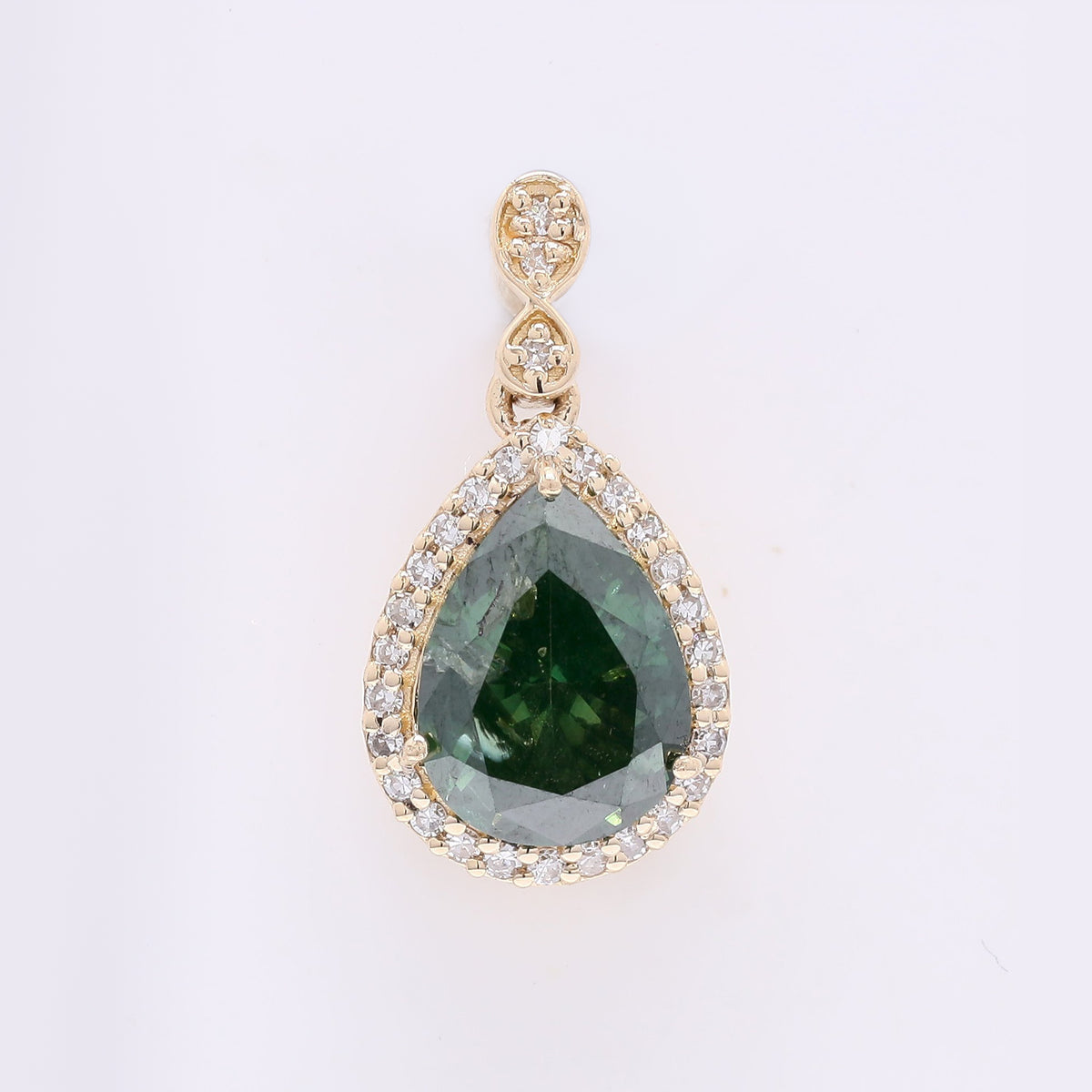 1.32 Ct Pear Green Diamond 14K Gold Pendant