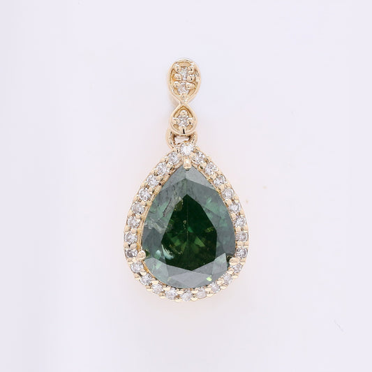 1.32 Ct Pear Green Diamond 14K Gold Pendant