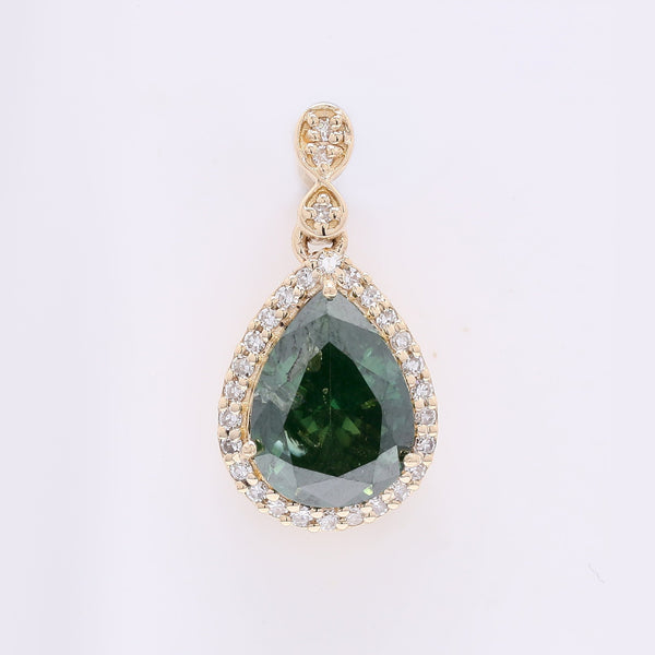 1.32 Ct Pear Green Diamond 14K Gold Pendant