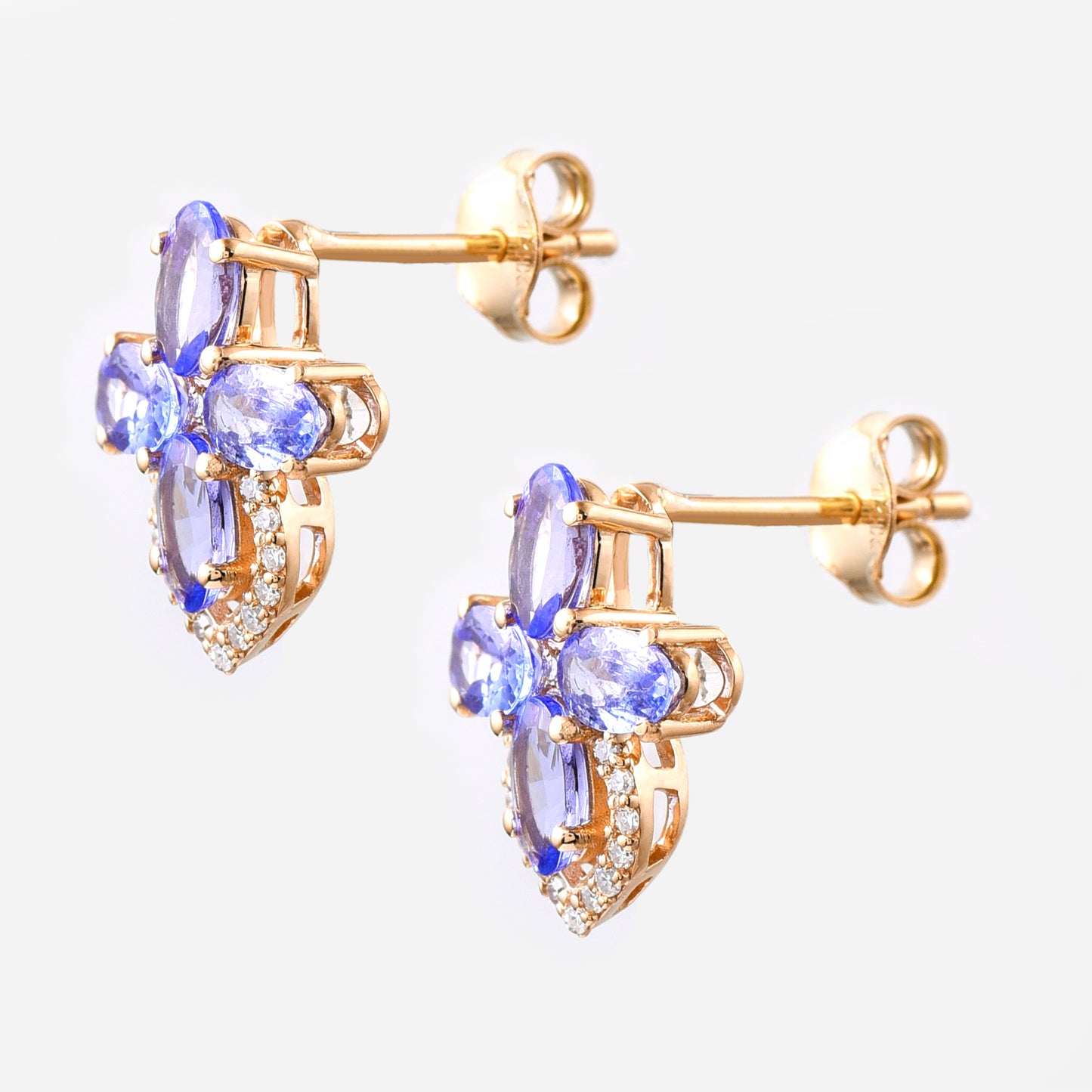 1.83 Ct Oval Mixed Cut Natural Tanzanite 14K Gold Earrings
